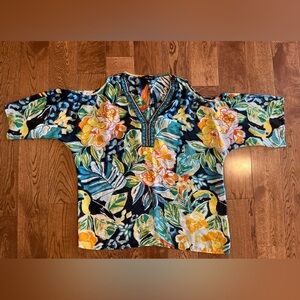 Melissa Paige Multicolor Floral Blouse Beaded Tropical Cold Shoulder Vacation